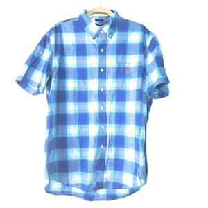US POLO ASSN Men’s Blue Plaid Button Down Shirt Short Sleeve Pocket Logo Size XL